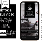 TikTok Realitný Maklér Video Šablóna Canva, Black & White TikTok Video, IG Reels, YT Shorts pre Realitných Maklérov, Realitný Marketing, Realitné Video / EN